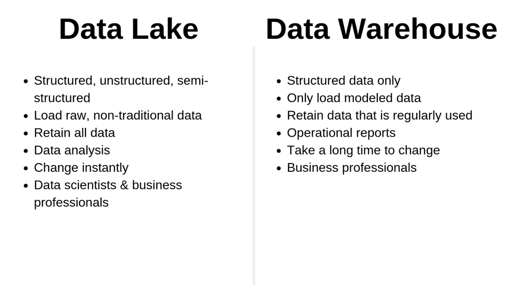 Data Lake vs Data Warehouse