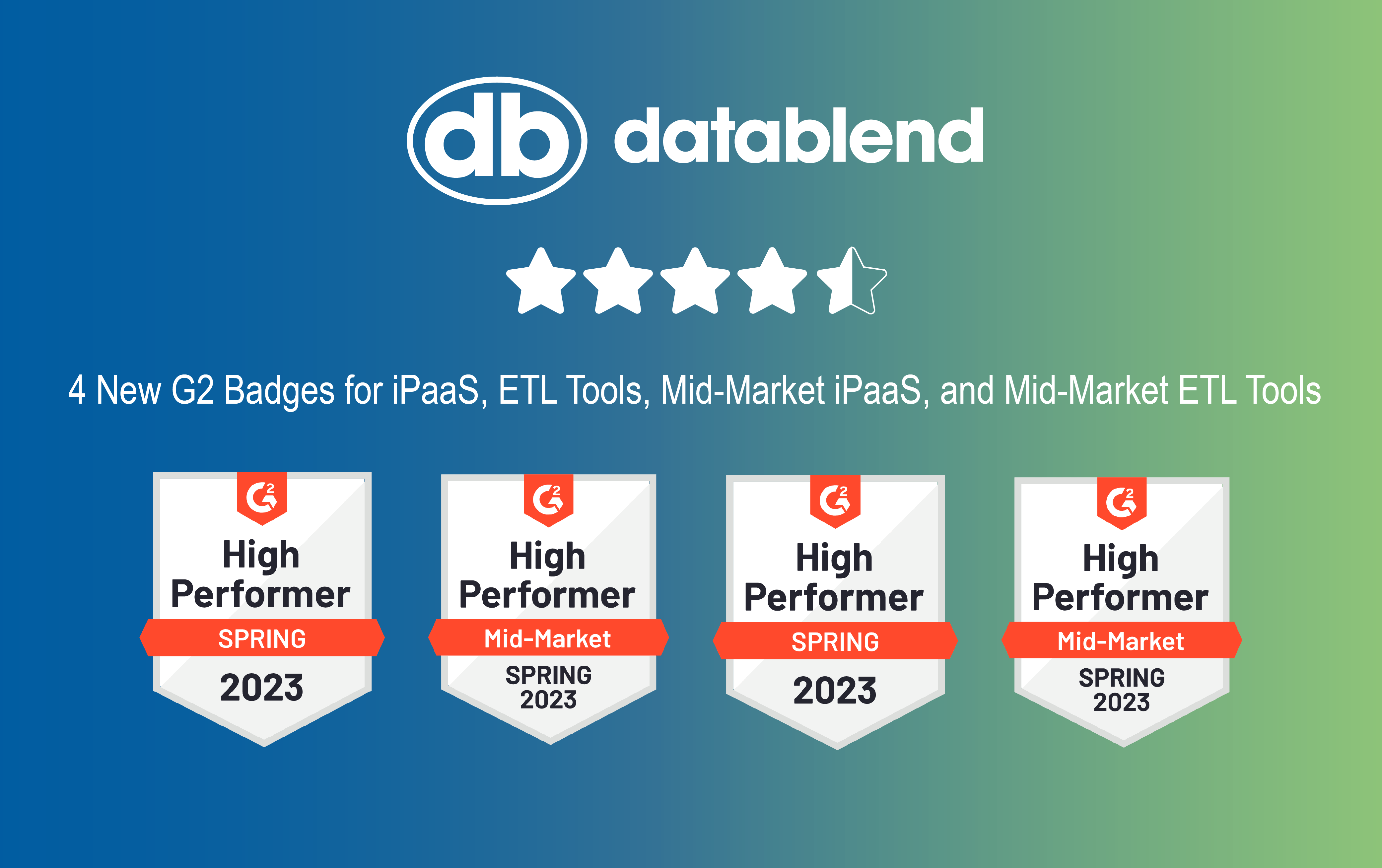 DataBlend Named High Performer for iPaaS, ETL Tools, Mid-Market iPaaS, and Mid-Market ETL Tools in G2 Spring 2023 Grid Reports